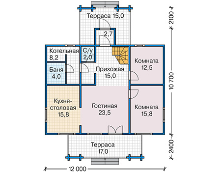 Планировка первого этажа :: Проект деревянного дома 12-85