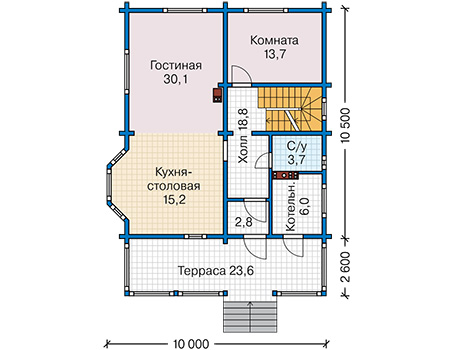 Планировка первого этажа :: Проект деревянного дома 12-88