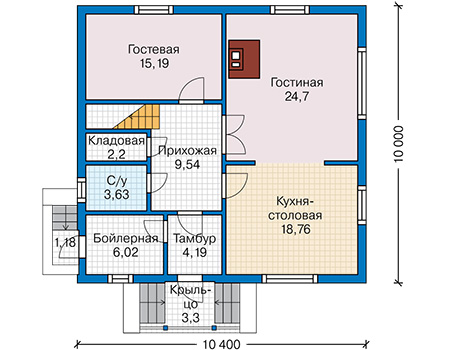 Планировка первого этажа :: Проект деревянного дома 12-94