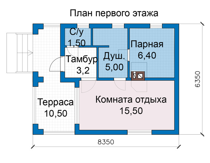 Планировка первого этажа :: Проект деревянного дома 13-00