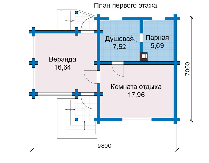 Планировка первого этажа :: Проект деревянного дома 13-02