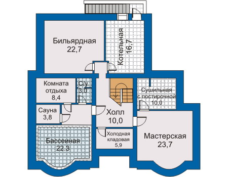 Планировка цокольного этажа :: Проект дома из кирпича 30-24