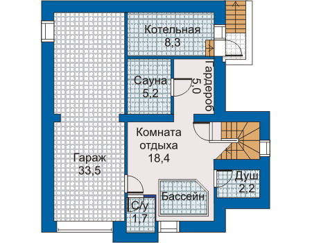 Планировка цокольного этажа :: Проект дома из кирпича 30-46