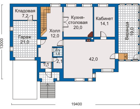 Планировка первого этажа :: Проект дома из кирпича 30-48