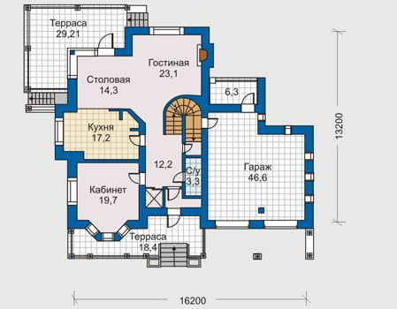 Планировка первого этажа :: Проект дома из кирпича 30-56