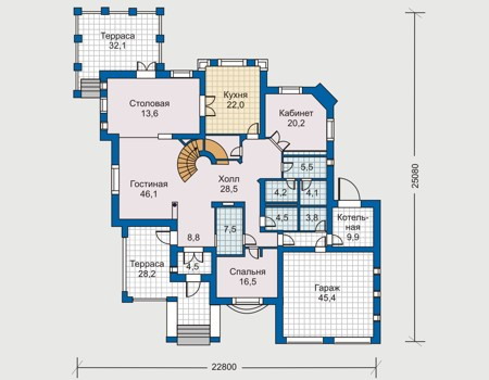 Планировка первого этажа :: Проект дома из кирпича 30-59