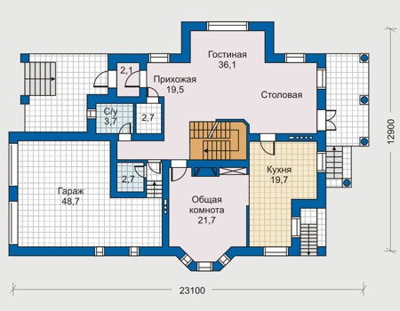 Планировка первого этажа :: Проект дома из кирпича 30-64