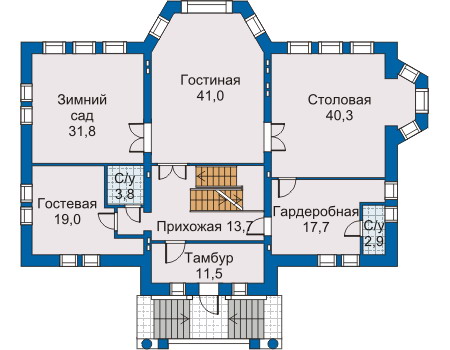 Планировка первого этажа :: Проект дома из кирпича 30-86