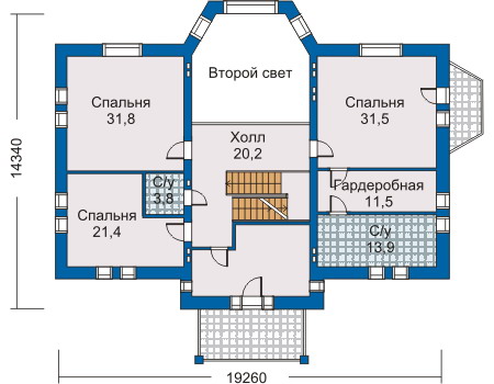 Планировка второго этажа :: Проект дома из кирпича 30-86