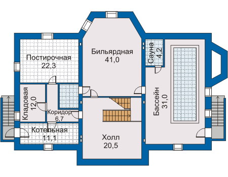Планировка цокольного этажа :: Проект дома из кирпича 30-86