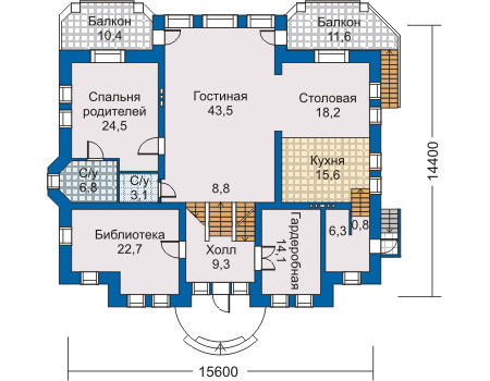 Планировка первого этажа :: Проект дома из кирпича 30-88