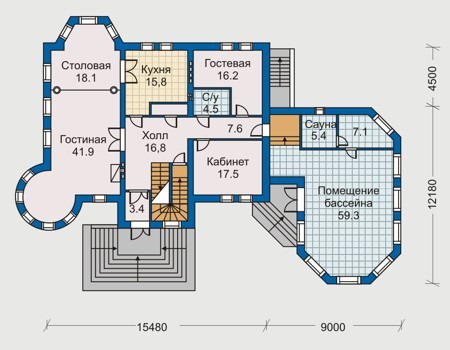 Планировка первого этажа :: Проект дома из кирпича 31-22