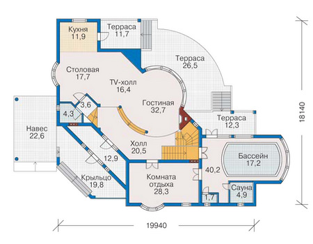 Планировка первого этажа :: Проект дома из кирпича 31-23