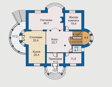 Планировка первого этажа :: Проект дома из кирпича 31-24