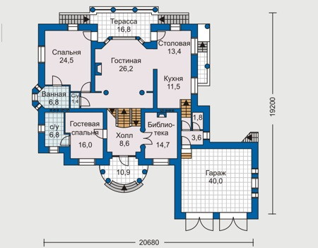 Планировка первого этажа :: Проект дома из кирпича 31-25