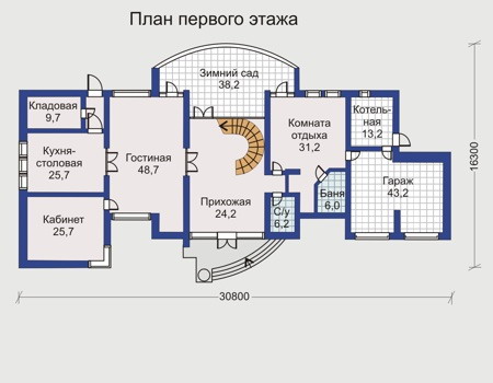 Планировка первого этажа :: Проект дома из кирпича 31-28