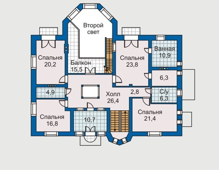 Планировка второго этажа :: Проект дома из кирпича 31-36