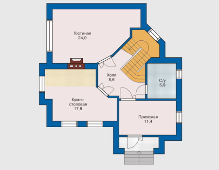 Планировка первого этажа :: Проект дома из кирпича 31-64