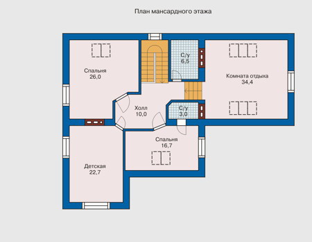 Планировка мансардного этажа :: Проект дома из кирпича 31-66