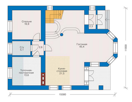 Планировка первого этажа :: Проект дома из кирпича 31-67