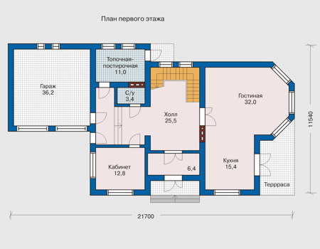 Планировка первого этажа :: Проект дома из кирпича 31-69