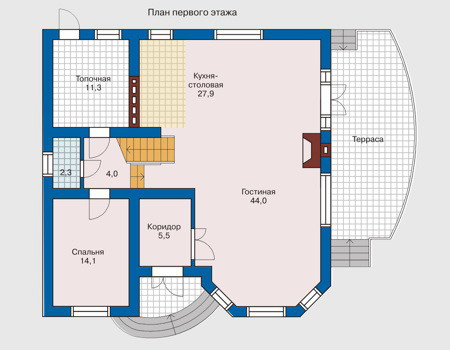 Планировка первого этажа :: Проект дома из кирпича 31-70