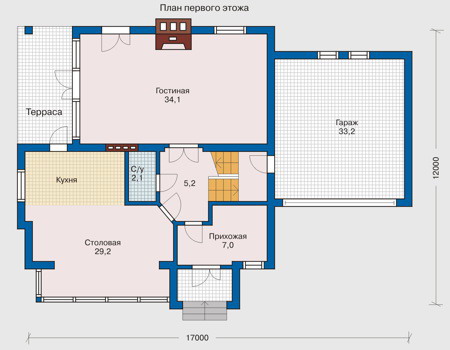 Планировка первого этажа :: Проект дома из кирпича 31-76
