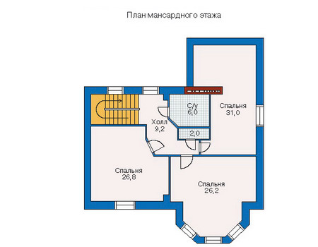 Планировка мансардного этажа :: Проект дома из кирпича 31-79