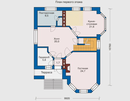 Планировка первого этажа :: Проект дома из кирпича 31-83