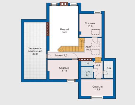 Планировка мансардного этажа :: Проект дома из кирпича 31-88