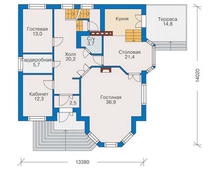 Планировка первого этажа :: Проект дома из кирпича 31-89