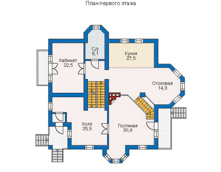 Планировка первого этажа :: Проект дома из кирпича 31-97