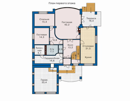 Планировка первого этажа :: Проект дома из кирпича 32-22