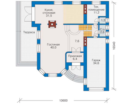 Планировка первого этажа :: Проект дома из кирпича 32-23