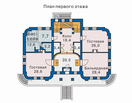 Планировка первого этажа :: Проект дома из кирпича 32-34