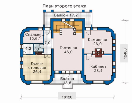 Планировка второго этажа :: Проект дома из кирпича 32-34