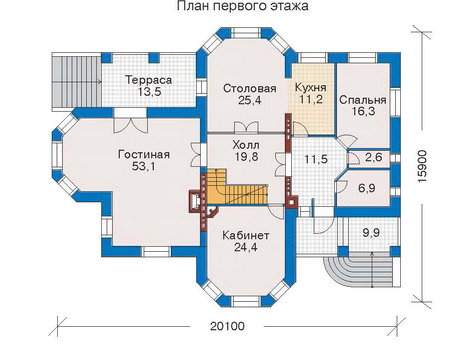 Планировка первого этажа :: Проект дома из кирпича 32-44