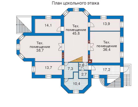 Планировка цокольного этажа :: Проект дома из кирпича 32-44