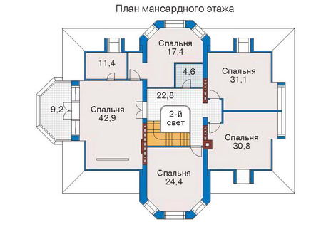 Планировка мансардного этажа :: Проект дома из кирпича 32-44