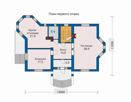 Планировка первого этажа :: Проект дома из кирпича 32-49