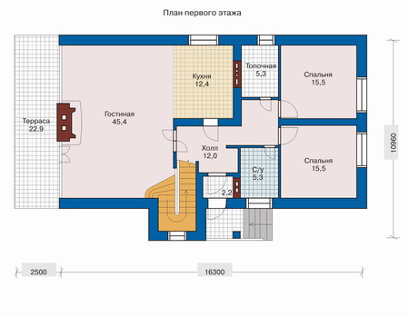 Планировка первого этажа :: Проект дома из кирпича 32-51