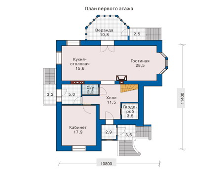 Планировка первого этажа :: Проект дома из кирпича 32-62