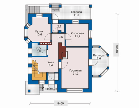 Планировка первого этажа :: Проект дома из кирпича 32-70