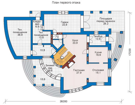 Планировка первого этажа :: Проект дома из кирпича 32-71