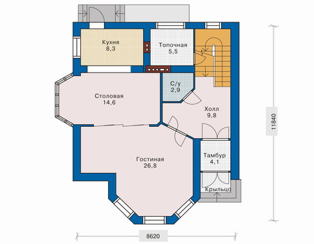 Планировка первого этажа :: Проект дома из кирпича 32-75