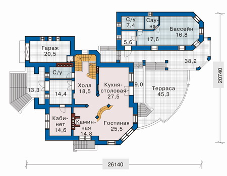 Планировка первого этажа :: Проект дома из кирпича 32-77