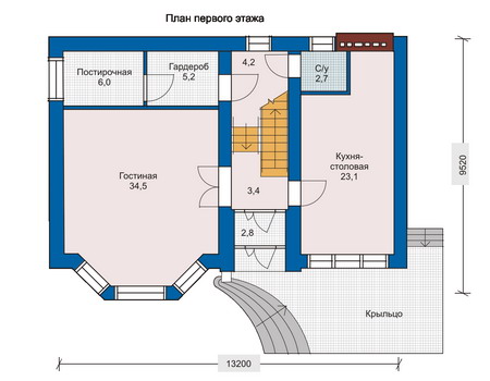 Планировка первого этажа :: Проект дома из кирпича 32-98