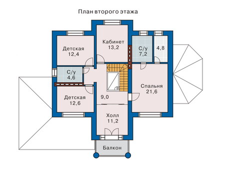 Планировка второго этажа :: Проект дома из кирпича 33-11