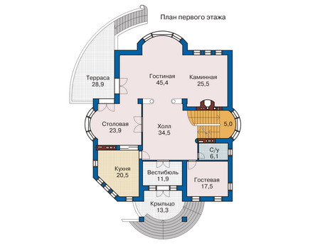 Планировка первого этажа :: Проект дома из кирпича 33-12