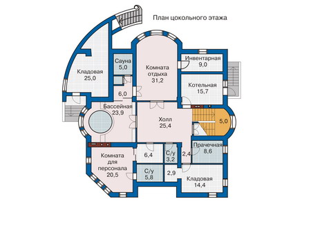 Планировка цокольного этажа :: Проект дома из кирпича 33-12